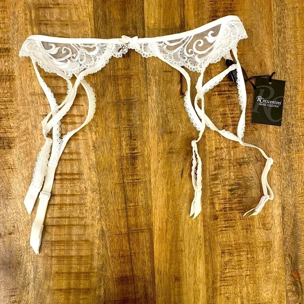 R Crescentini White Lace Garter Belt Made in Italy sexy for waist wedding